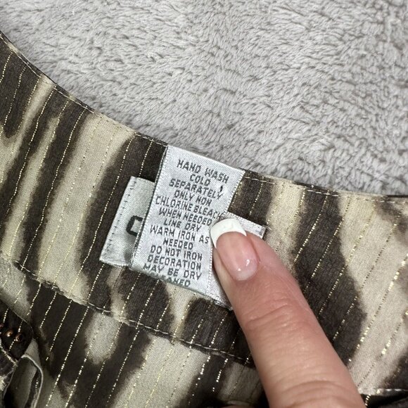 Chico's Women's Animal Print Silk Blend Beaded Sheer Tunic Size 1 Medium Brown - Picture 9 of 10